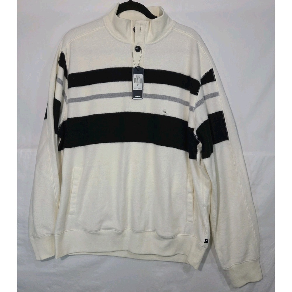 90s Y2K Chaps 1/4 Zip Sweatshirt XL Striped Streetwear Pullover Cream Black Prep